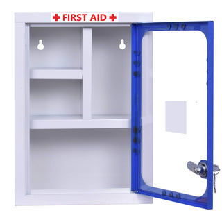 Plantex Metal First Aid Box for home with Multi Compartments Rectangular/Lockable Medicine Organizer box Big Size/Emergency Medical Box - (Blue & White) - Wall Mountable