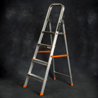 Plantex Restructured Legend Folding 6 Step Ladder for Home - 6 Wide Anti-Skid Step Ladder (Orange-Silver, Aluminium)