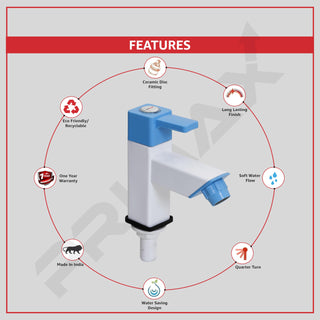 Plantex PTMT ES-113 Single Lever Pillar Tap for Wash basin with Plastic Wall Flange/Bathroom Water Tap (Blue & White)