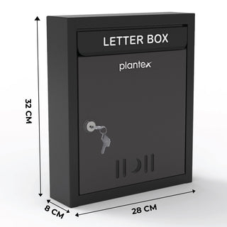 Plantex Wall Mount A4 Size Letter Box - Mail Box/Letter Box for Home gate with Key Lock (Black)