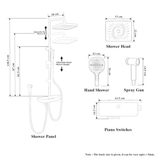 Plantex Solid Brass Elite Shower Panel/Bathroom Shower Set/Thermostatic Shower System with Head Shower,Hand Shower and Spray Gun-Bathroom Accessories (Rich Black)