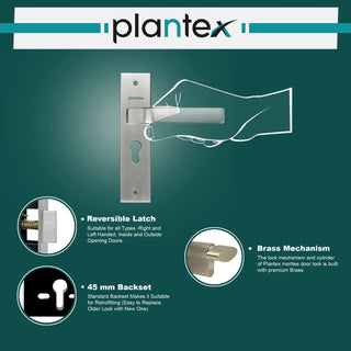 Plantex Heavy Duty Door Lock - Main Door Lock Set with 3 Keys/Mortise Door Lock for Home/Office/Hotel (8107 - Matt)