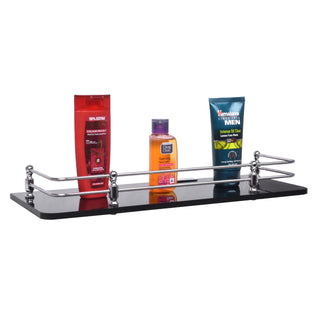 Plantex Premium Black Glass Shelf for Bathroom/Kitchen/Living Room - Bathroom Accessories (Polished 12x6 - Pack of 2)