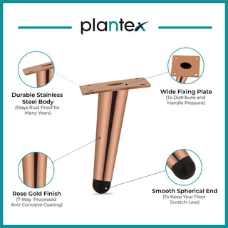 Plantex Rose Golden 4-inch Sofa Legs for Furniture Legs with Rubber Grip – 8 Pcs