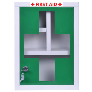 Plantex platinum (metal) big size multi compartments first aid box for home/medicine box/emergency medical box/first aid kit box/school-office use with key lock - (green & white) wall mount