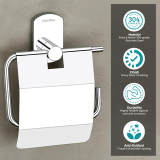 Plantex Stylish and Durable Toilet Paper Holder for Bathroom/Tissue Paper Roll Holder/304 Stainless Steel Bathroom Accessories - Parv (Chrome)