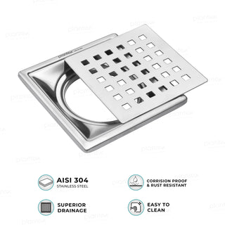 Plantex 304 Grade Stainless Steel Jali/Shower Drain/Floor Trap for Bathroom and Kitchen - (6x6 inches)