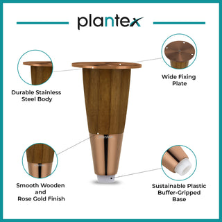 Plantex Stainless Steel and Wood 4 inch Sofa Leg/Bed Furniture Leg Pair for Home Furnitures (DTS-55-PVD Rose Gold) – 10 Pcs