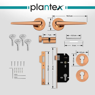 Plantex Door Lock-Fully Brass Main Door Lock with 4 Keys/Mortise Door Lock for Home/Office/Hotel (Sumer-3035, Rose Gold)