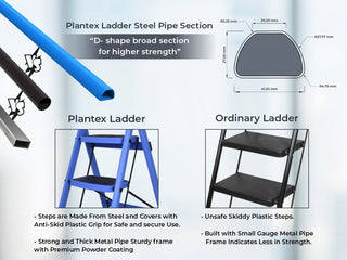 Plantex Premium Steel Foldable 5-Step Ladder for Home - Wide Anti Skid Step Ladder (Blue & Black)