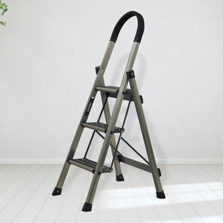 Plantex Ladder for Home-Foldable Aluminium 3 Step Ladder-Wide Anti Skid Steps (Anodize Coated-Gold)