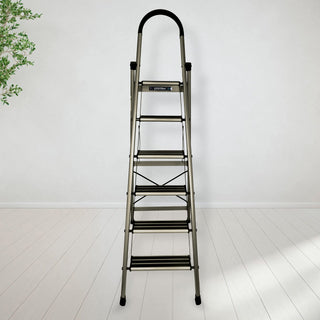 Plantex Ladder for Home-Foldable Aluminium 6 Step Ladder-Wide Anti Skid Steps (Anodize Coated-Gold)