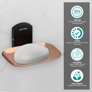 Plantex 304 Grade Stainless Steel soap Dish for Bathroom/Soap Stand for Bathroom/Soap Dish/Bathroom Accessories - Parv (Rose Gold & Black)