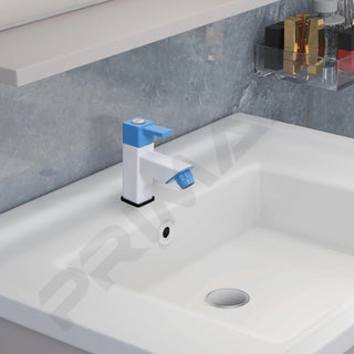 Plantex PTMT ES-113 Single Lever Pillar Tap for Wash basin with Plastic Wall Flange/Bathroom Water Tap (Blue & White)