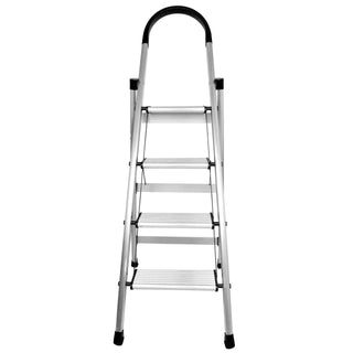 Plantex Premium 4 Step Folding Aluminium Ladder for Home Use/Wide Anti Skid Step Ladder(Anodize-Silver)