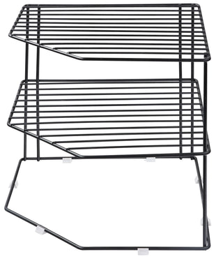 Plantex Stainless Steel Multipurpose 3-Tier Floor Standing, Tabletop Kitchen Corner Rack/Storage Shelf/Dish Rack/Storage Rack For Kitchen/Corner Stand For Kitchen Corner(Black, Corner Shelf)