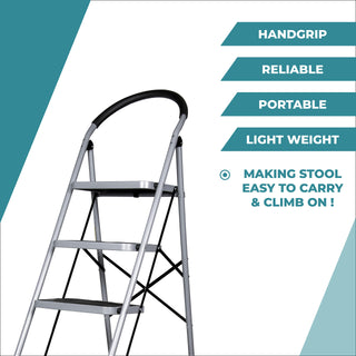 Plantex Heavy Steel Folding Ladder for Home - Wide 6 Anti Skid Steps (Black & Silver)