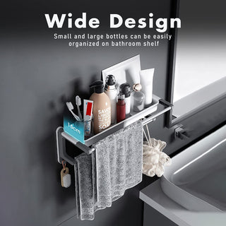 Primax Bathroom Accessories-Bathroom Shelf/Towel Rack/Multipurpose Self-Adhesive Wall-Mount Shelf with Towel Hanger/Bathroom Organizer - White (Pack of 1)