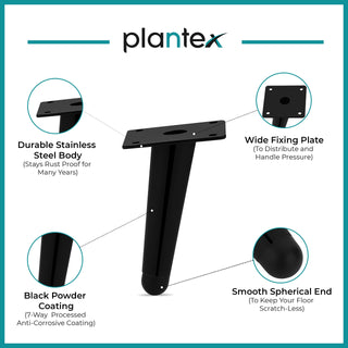 Plantex Black 4-inch Sofa Legs for Furniture Legs with Rubber Grip � 2 Pcs