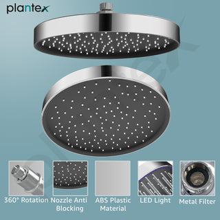 Plantex ABS Round Rain Shower Head for bathroom with LED/360° Rotatable Shower Head for bathroom/Pressurized Shower Head/Showers for bathroom-(Chrome)