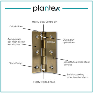 Plantex Heavy Duty Stainless Steel Door Butt Hinges 3 inch x 16 Gauge/1.5 mm Thickness Home/Office/Hotel for Main Door/Wooden/Bedroom/Kitchen - Pack of 12 (Brass Antique)