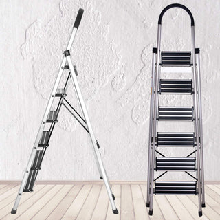 Plantex 6 Steps Ladder for Home/Aluminium Foldable Ladder/Wide Anti Skid Steps/Strong Wide Steps Ladder (Anodize Coated-Gold)