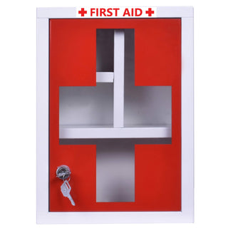 Plantex Platinum (Metal) Big Size Multi Compartments Emergency First Aid Box for Home/Medicine Box/Emergency Medical Box/First Aid Kit Box/School-Office use with Key Lock - (Red & White) - Wall Mount