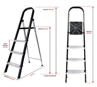 Plantex 4 Step Aluminium Folding Step Ladder with Wide Step for Home Use/Step Ladder-4 Step (Black-Silver)