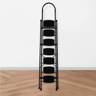 Primax Steel Foldable 7-Step Ladder for Home - Wide Anti Skid Step Ladder (Black)