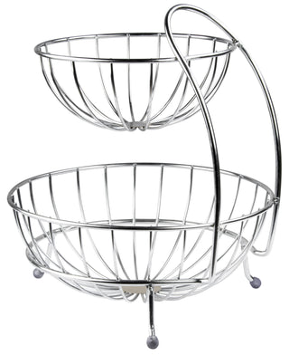 Plantex Stainless Steel 2-Tier Fruit & Vegetable Basket for Dining Table/Kitchen - Countertop (Chrome)