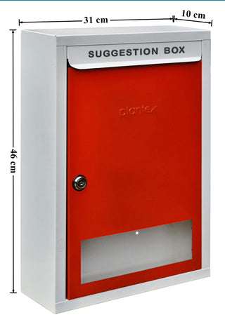 Plantex All in 1 Multipurpose Big Size Letter Box/Complaint Box/Suggestion Box/Donation Box with Lock Table Top or Wall Mount (Red & Ivory)