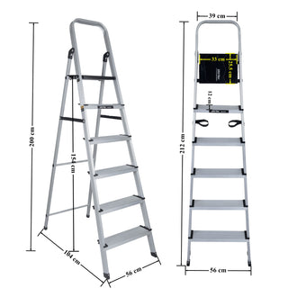 Plantex Big Foot - Widest Steps - Fully Aluminium Folding 6 Step Ladder for Home -Anti-Skid Step Ladder/6 Wide Step Ladder (Black-Silver)