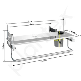 Plantex Stainless Steel Deluxe 3in1 Multipurpose Bathroom Shelf/Rack/Towel Hanger/Tumbler Holder/Bathroom Accessories - Wall Mount (15 x 6 Inches-Chrome)