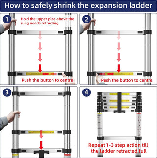 Plantex Ladder for Home (3.2 m/10.5 Feet) Stainless Steel Telescopic Ladder/Extendable Portable Steps and Compact Design (EN131 Certified)