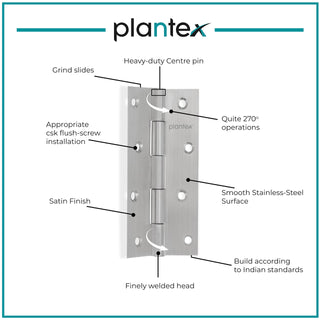 Plantex Heavy Duty Stainless Steel Door Butt Hinges 5 inch x 12 Gauge/2.5 mm Thickness Home/Office/Hotel for Main Door/Bedroom/Kitchen/Bathroom - Pack of 24 (Satin Matt)