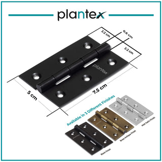 Plantex Heavy Duty Stainless Steel Door Butt Hinges 3 inch x 16 Gauge/1.5 mm Thickness Home/Office/Hotel for Main Door/Wooden/Bedroom/Kitchen - Pack of 6 (Black)