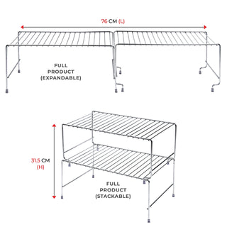 Plantex Stainless Steel Multipurpose Expandable/Stackable Dish Rack Storage Shelves/Organizer for Kitchen Cabinets/Bathroom (Chrome)