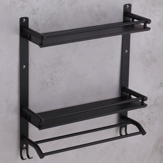 Plantex Rack for Bathroom Wall Mounted/Stainless Steel Bathroom Items with Hooks & Towel Hanger/Bathroom Fittings Accessories Set (3-Tier, Matt Black)