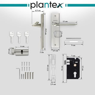 Plantex Heavy-Duty Door Lock Set - Main Door Lock Handle Set/ 6-Lever Lock Mechanism with 3 Years of Warranty/Mortise Lock with 3 Keys, Brass Lock Body & Cylinder(8105 - Matt)