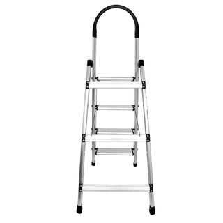 Plantex Premium 4 Step Folding Aluminium Ladder for Home Use/Wide Anti Skid Step Ladder(Anodize-Silver)