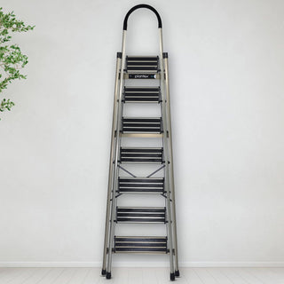 Plantex 7 Steps Ladder-Foldable Aluminium/Heavy Duty-Wide Anti Skid Steps (Anodize Coated-Gold)