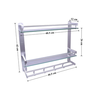 Plantex Premium Aluminum Glass Multipurpose 3 Tier Bathroom Shelf with Towel Holder/Towel Hooks/Bathroom Accessories Wall-Mount (Silver)