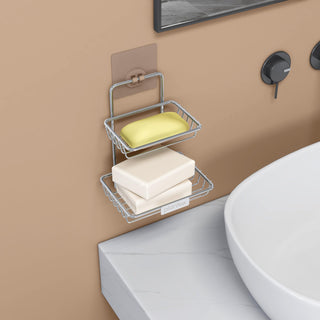 Plantex Self-Adhesive Stainless Steel Wall Hanging Soap Storage Rack/Bathroom soap Holder for Wall/Double Layer Soap Tray - Bathroom Accessories