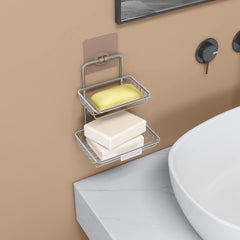 Plantex Self-Adhesive Stainless Steel Wall Hanging Soap Storage Rack/Bathroom soap Holder for Wall/Double Layer Soap Tray - Bathroom Accessories