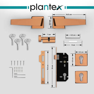 Plantex Door Lock-Fully Brass Main Door Lock with 4 Keys/Mortise Door Lock for Home/Office/Hotel (Sumer-3015, Rose Gold)