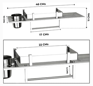 Plantex Stainless Steel 4in1 Multipurpose Bathroom Shelf/Rack/Towel Hanger/Tumbler Holder/Soap Dish/Bathroom Accessories (18 x 5 Inches) - Pack of 1