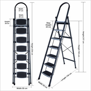 Plantex 7 Step Ladder-Foldable Steel -Wide Anti Skid Steps/5-Year Manufacturer Warranty(Grey & White)