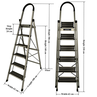 Plantex Ladder for Home-Foldable Aluminium 6 Step Ladder-Wide Anti Skid Steps (Anodize Coated-Gold)