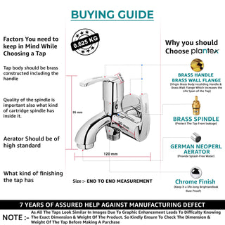 Plantex Pure Brass 2 Way tap for wash Basin/Washing Machine tap with Brass Wall Flange & Teflon Tape/Quarter Turn Angle Valve/Tap for wash Basin-(AQ-1407-Chrome)