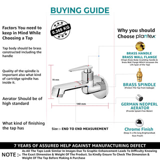 Plantex Pure Brass Single Lever Bib Cocktap with Teflon Tape & Brass Wall Flange/Quarter Turn Tap for Wash Basin/Washing Machine Tap/Garden Tap/Wall Mounted Wash Basin Taps for Home-(LEA-702-Chrome)